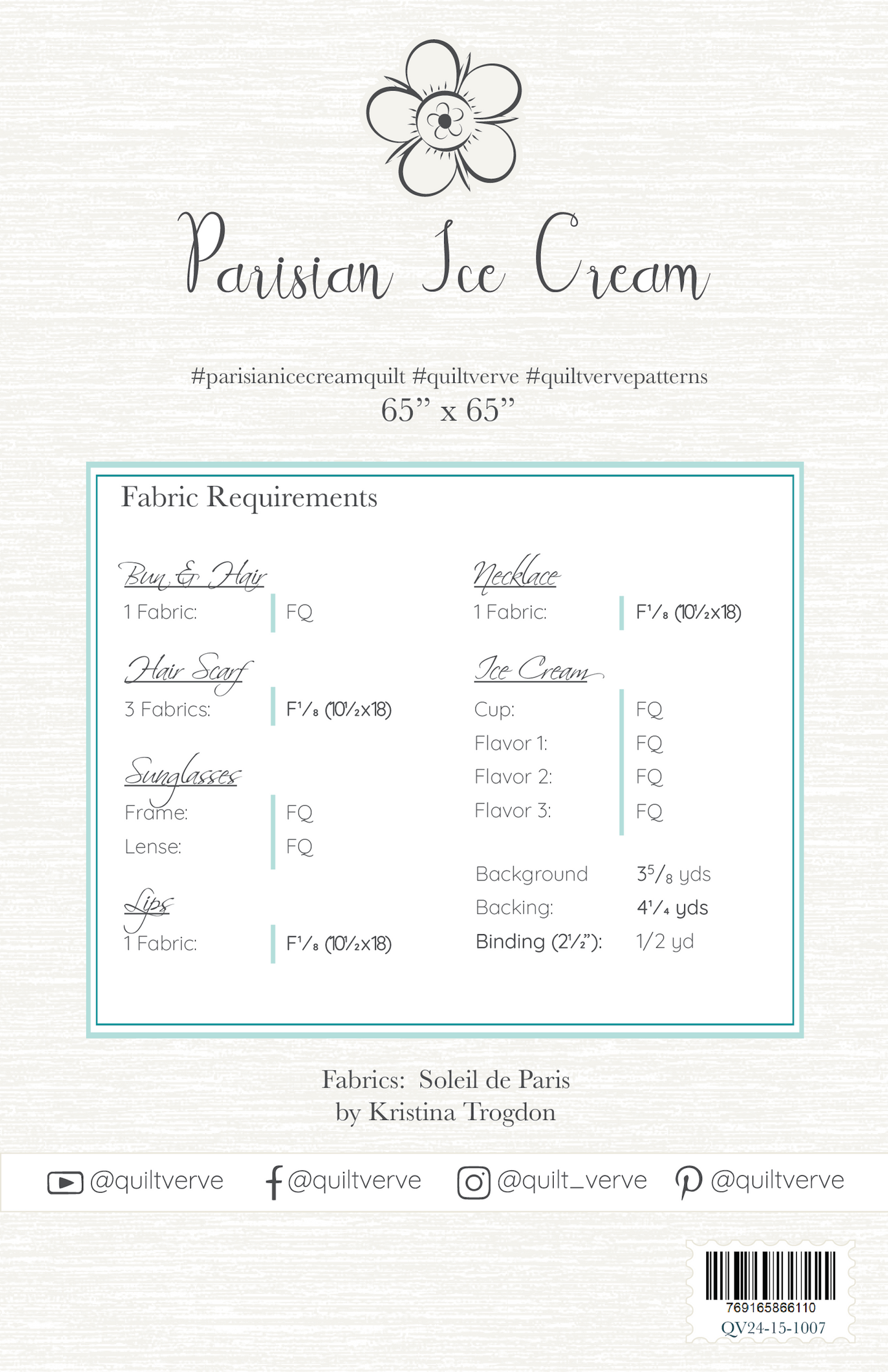 Parisian Ice Cream Quilt Pattern PHYSICAL