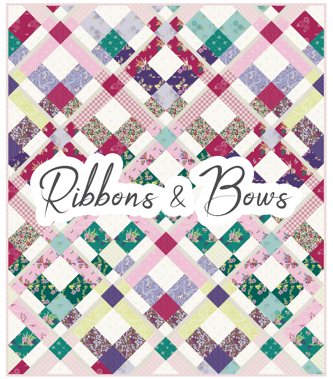 Ribbons and Bows in fabric collection Flowers on Main, cute floral fabrics in bright colors.