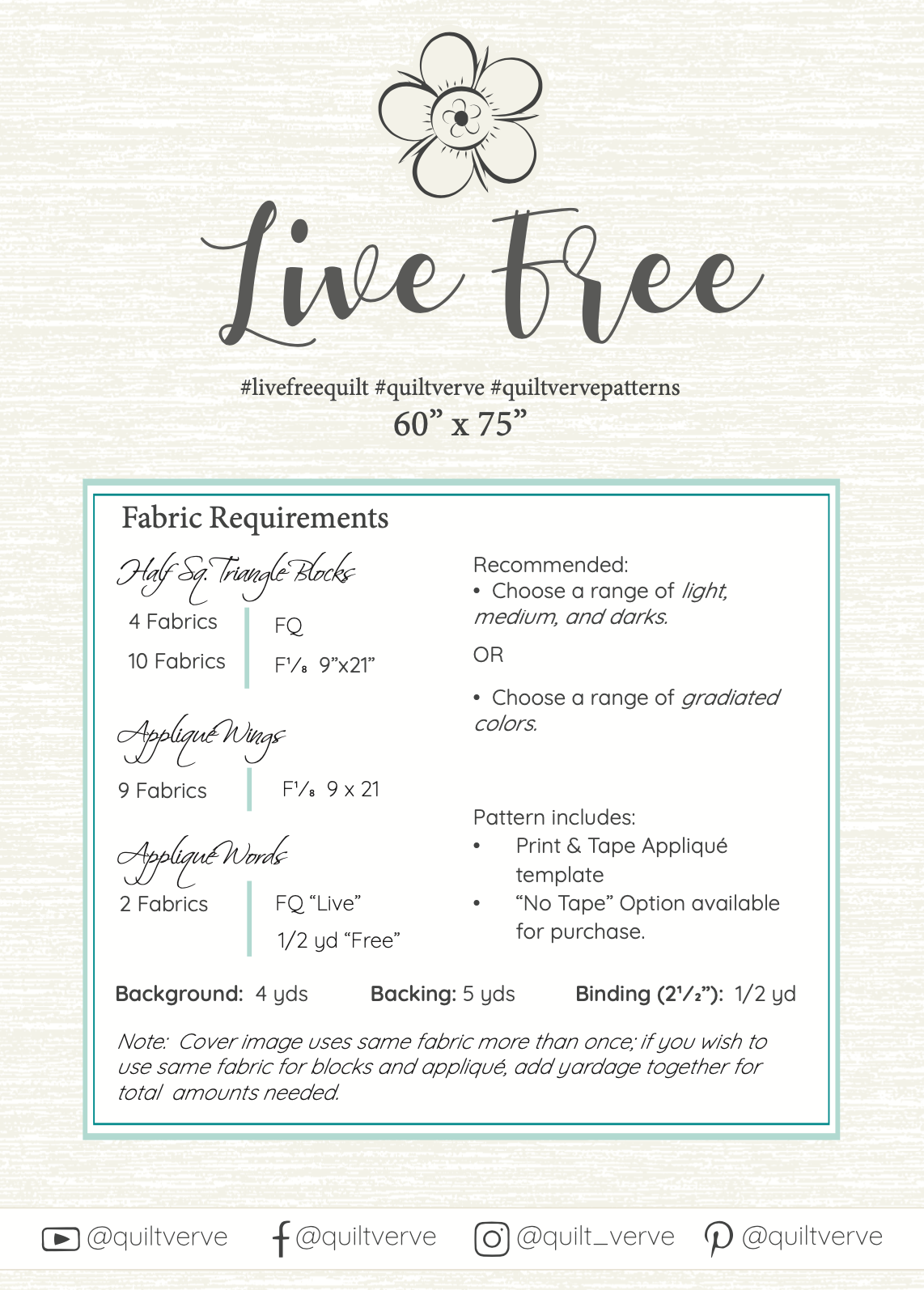 Live Free Quilt Pattern DIGITAL